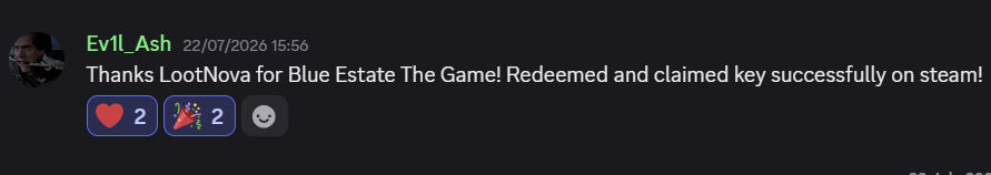 LootNova winner Ev1l_Ash claiming Blue Estate The Game key on Steam